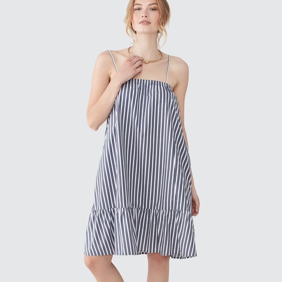 {ATM} Blue Striped Cotton Poplin Tent Mini Dress, Size XS - Picture 1 of 9